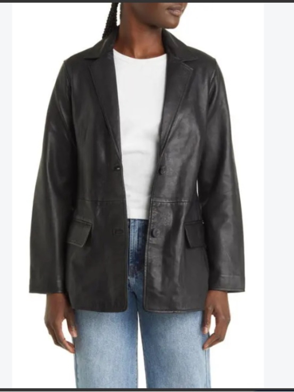 Women's Black Leather Blazer Jacket